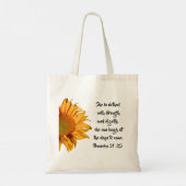 Sonnenblumensprichwörter 31:25 Bibel Verse Custom Tragetasche (Rückseite)