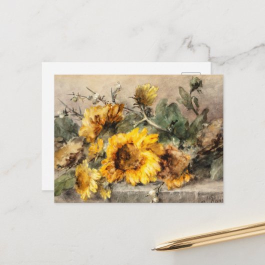 Sonnenblumenspritze auf einem Steinmehl Postkarte (Vorderseite/Rückseite Beispiel)