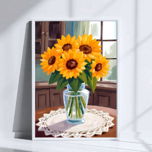 Sonnenblumenstrauß Aquarell Blumen Gelb Gemalt Poster