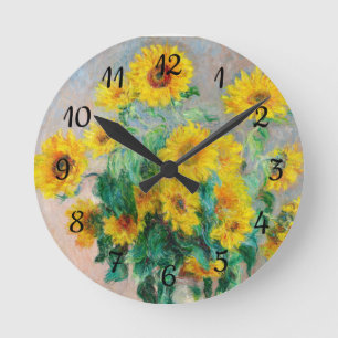 Sonnenblumenstrauß Claude Monet     Runde Wanduhr