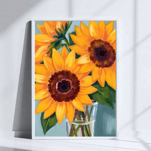 Sonnenblumenstrauß   Gelbe Aquarellblumen Poster