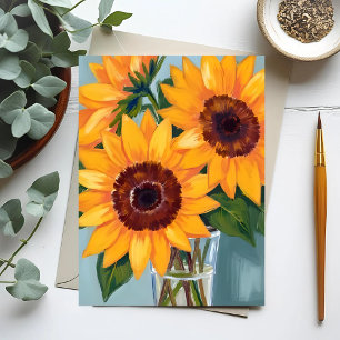 Sonnenblumenstrauß Gelbe Florale Aquarellmalerei Postkarte