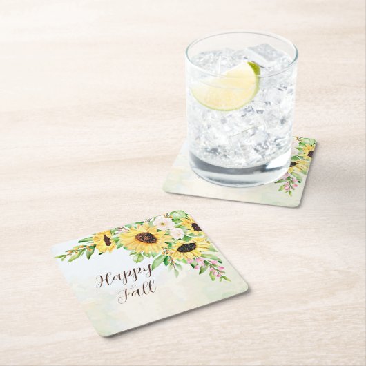 Sonnenblumenstrauß mit individuellem Text Rechteckiger Pappuntersetzer (Vor Ort)