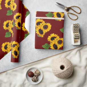 Sonnenblumenstrauß-Muster Bordeaux Geschenkpapierr Geschenkpapier
