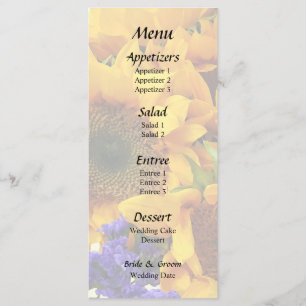 Sonnenblumenstrauß und violette Statice Menükarte