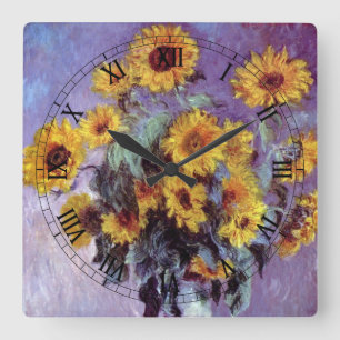 Sonnenblumenstrauß von Claude Monet, Vintage-Kunst Quadratische Wanduhr