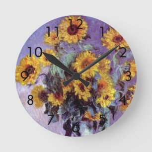 Sonnenblumenstrauß von Claude Monet, Vintage-Kunst Runde Wanduhr