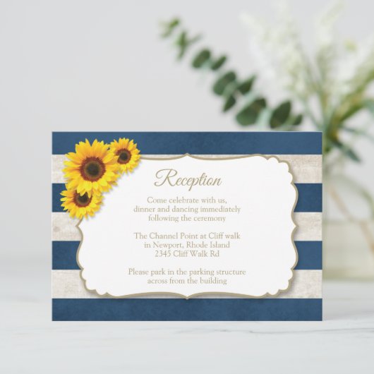Sonnenblumenstreifen-Empfang, Rustikal Begleitkarte (Stehend Vorderseite)