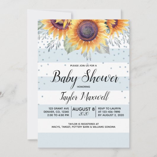 Sonnenblumenstreifen konfetti rustikale Dusche Bab Einladung (Vorderseite)