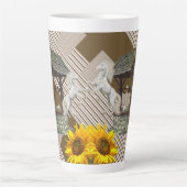Sonnenblumenstreifen Latte Tasse Weißes Pferd (Vorderseite)