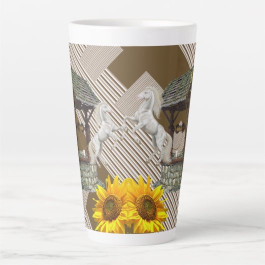 Sonnenblumenstreifen Latte Tasse Weißes Pferd (Vorderseite)