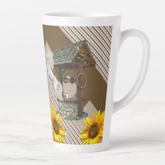 Sonnenblumenstreifen Latte Tasse Weißes Pferd (Rechts)