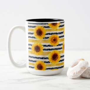 Sonnenblumenstreifen Navy & Gelb  Zweifarbige Tasse