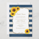 Sonnenblumenstreifen Rustikales blaues Brautparty Einladung (Vorderseite)