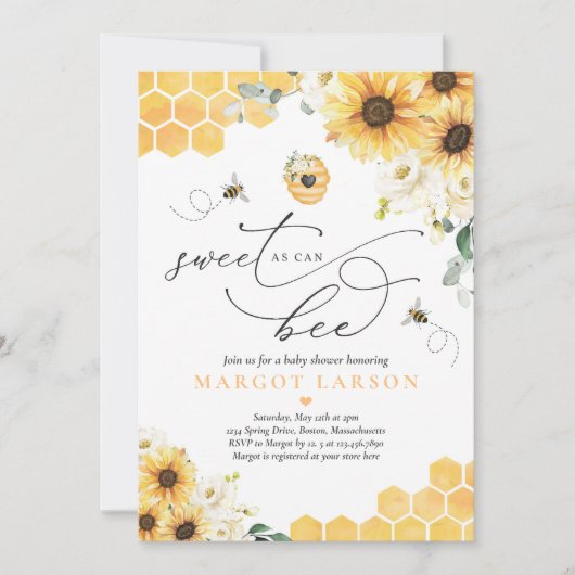 Sonnenblumensüße wie Babydusche Einladung (Vorderseite)
