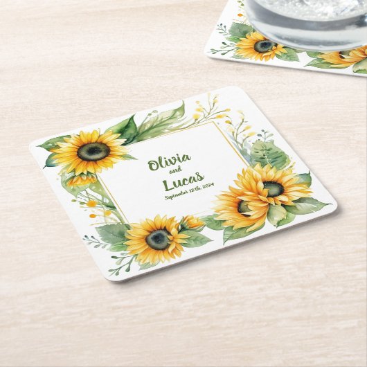 Sonnenblumenträume: Personalisierter Hochzeitstag Rechteckiger Pappuntersetzer (angewinkelt)