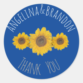 Sonnenblumentrio für Hochzeiten - Danke Runder Aufkleber