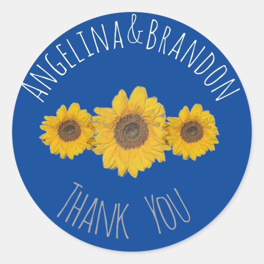 Sonnenblumentrio für Hochzeiten - Danke Runder Aufkleber (Vorderseite)
