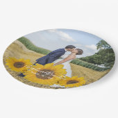 Sonnenblumentrio - Ihre Hochzeitszeitung Foto Tell Pappteller (Schrägansicht)