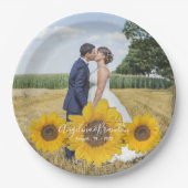 Sonnenblumentrio - Ihre Hochzeitszeitung Foto Tell Pappteller (Vorderseite)