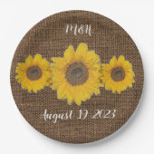 Sonnenblumentrio im Burllook - rustikale Hochzeit Pappteller (Vorderseite)