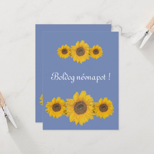 Sonnenblumentrio - Namenstag Karte (Vorderseite/Rückseite Beispiel)