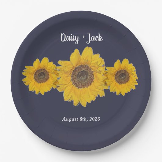 Sonnenblumentrio Nr. 3 für Hochzeiten Pappteller (Vorderseite)
