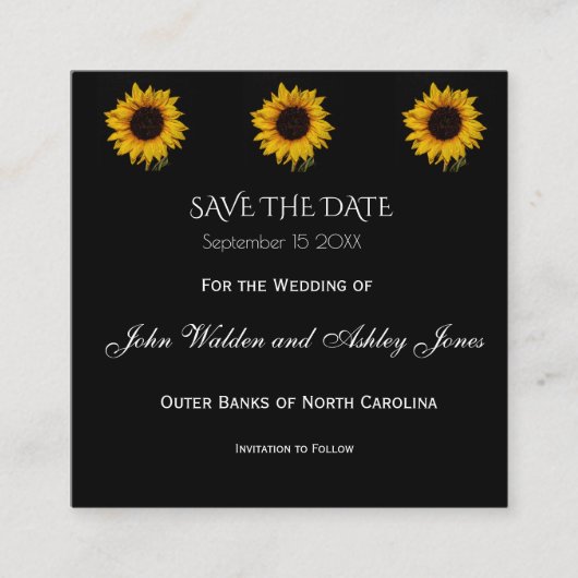 Sonnenblumentropfen in einer Hochzeitsfeier Begleitkarte (Vorderseite)