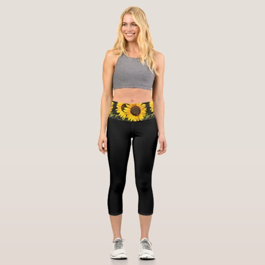 Sonnenblumenwache auf der schwarzen Capri-Legierun Capri Leggings (Vorderseite)