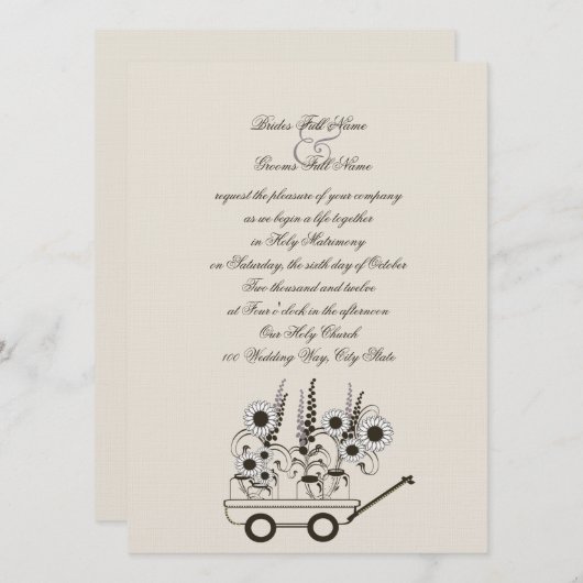 Sonnenblumenwagen Einladung (Vorne/Hinten)