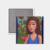 Sonnenblumenwald, Lady & Red Bird - Magnet (Vorderseite/Rückseite)