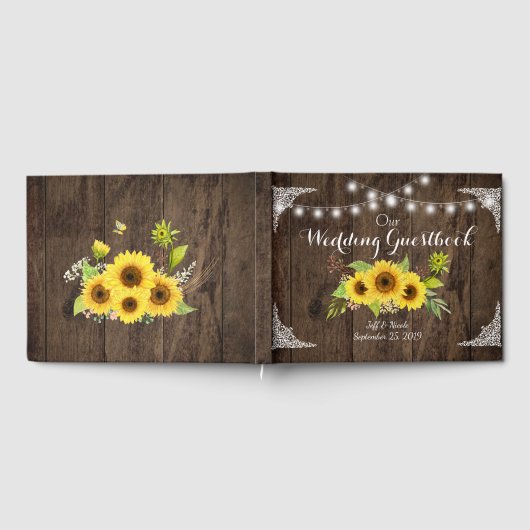 Sonnenblumenwald Rustikale Blume Stall Hochzeit Gästebuch (Voll)