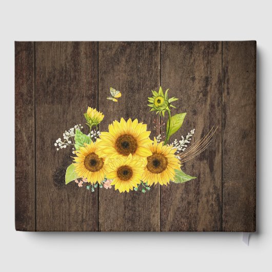 Sonnenblumenwald Rustikale Blume Stall Hochzeit Gästebuch (Rückseite)