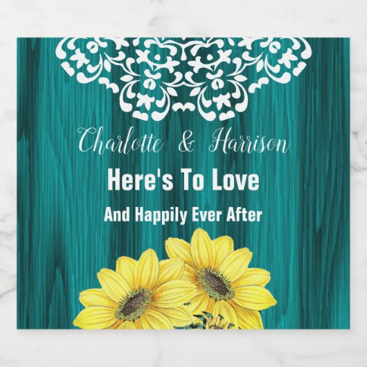 Sonnenblumenwald Spitzen Rustikaler Stall Alkoholflaschenetikett (Einzelnes Label)