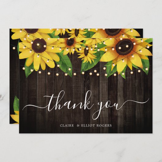 Sonnenblumenzange Hochzeit Dankeschön Karte (Vorne/Hinten)