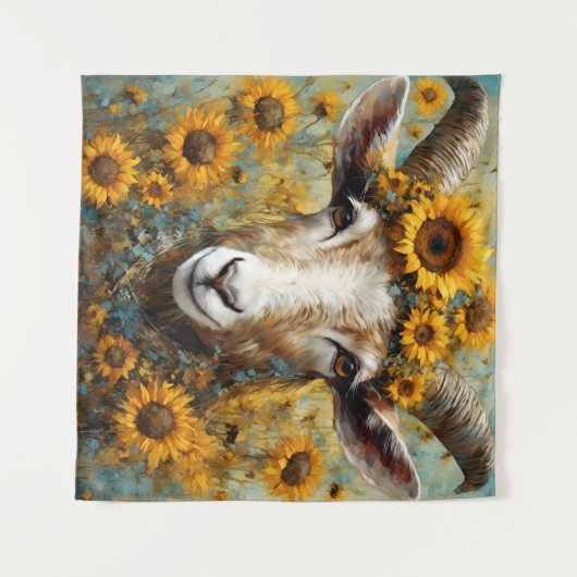 Sonnenblumenziege Wandteppich (Vorderseite (Horizontal))