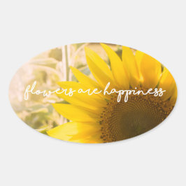 Sonnenblumenziffer "Blume sind glücklich" Ovaler Aufkleber