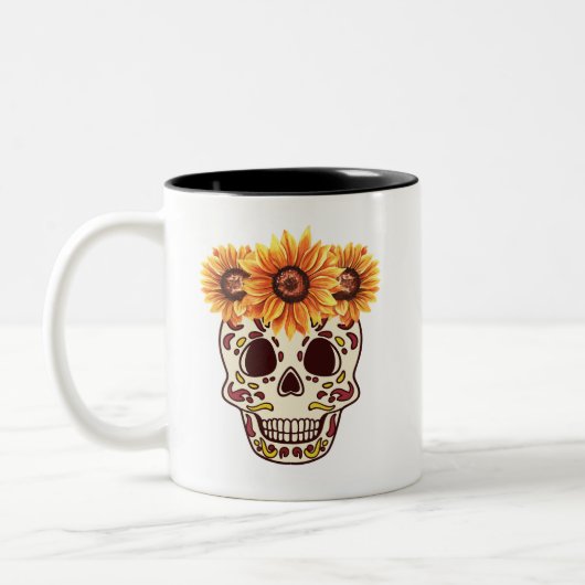 Sonnenblumenzuckerschädel Zweifarbige Tasse (Links)