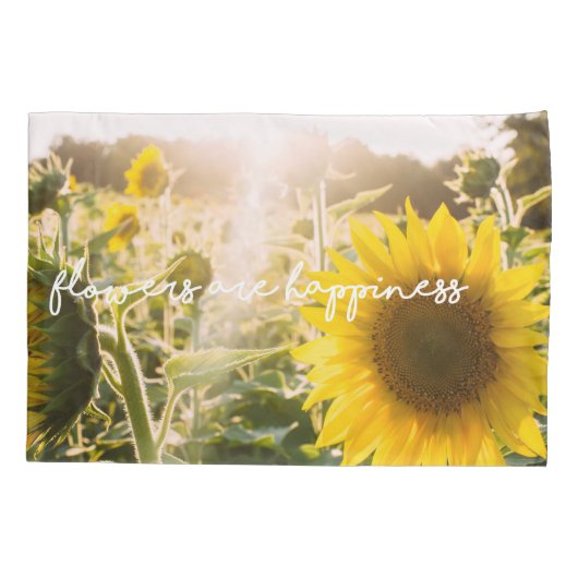 Sonnenblumezitat "Blumen sind Glück " Kissenbezug (Rückseite)