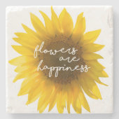 Sonnenblumezitat "Blumen sind Glück " Steinuntersetzer (Vorderseite)