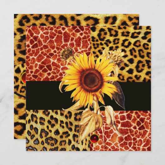 SONNENBLÜTER, LEOPARD UND GIRAFFE FUR, ROT RUBY EINLADUNG (Vorne/Hinten)