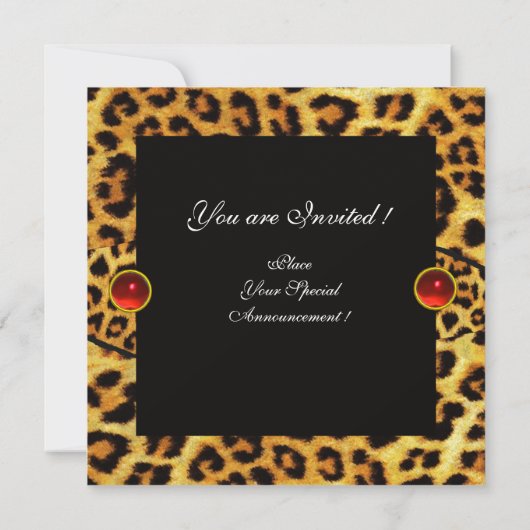 SONNENBLÜTER, LEOPARD UND GIRAFFE FUR, ROT RUBY EINLADUNG (Rückseite)