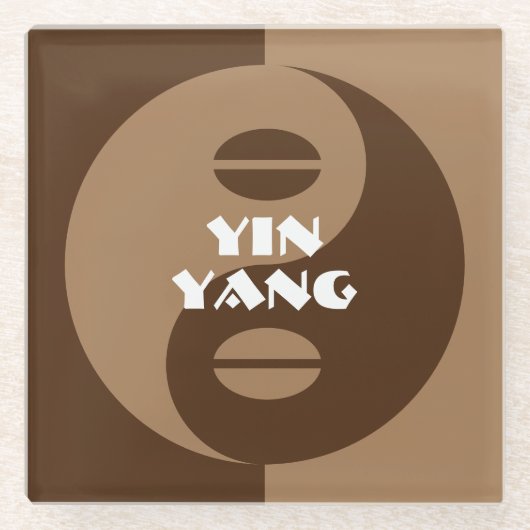Sonnenbraun Yin Yang Coffeebohnen Logo Glasuntersetzer (Vorderseite)