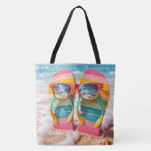 Sonnenbrille auf Flip-Flops im Sand am Strand Tasche (Vorderseite)