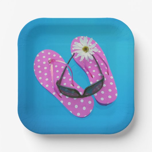 Sonnenbrille auf Polka-Dot-Flip-Flops Pappteller (Vorderseite)
