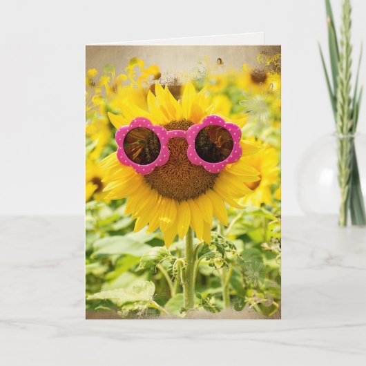 Sonnenbrille auf Sonnenblume Geburtstag Karte (Vorderseite)