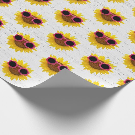 Sonnenbrille auf Sonnenblumen Geschenkpapier (Ecke)