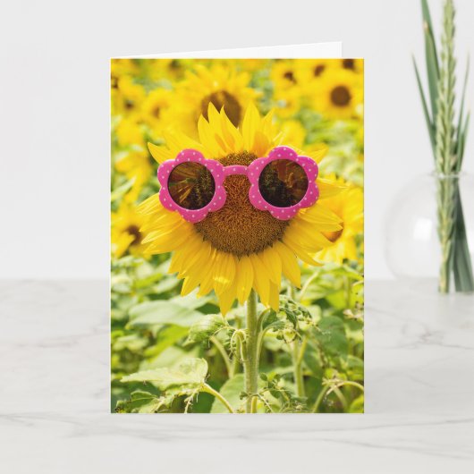 Sonnenbrille auf Sonnenblumen Karte (Vorderseite)