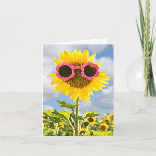 Sonnenbrille auf Sonnenblumen Karte (Vorderseite)