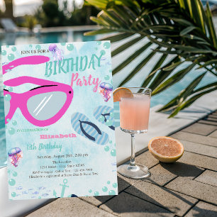 Sonnenbrille Flip Flops Meer Sommer Geburtstagsfei Einladung